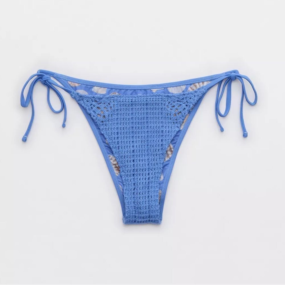 NWT Aerie *Laundry Blue* Sz M The Sunbun Crochet Bikini Bottom